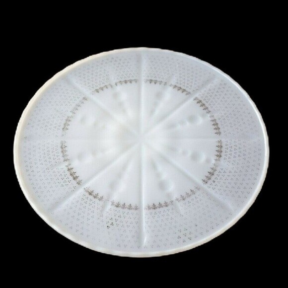 Anchor Hocking Milk Glass‎ Pedestal Cake Dessert Stand Gold Foil Fleur-De-Lis - Picture 6 of 11